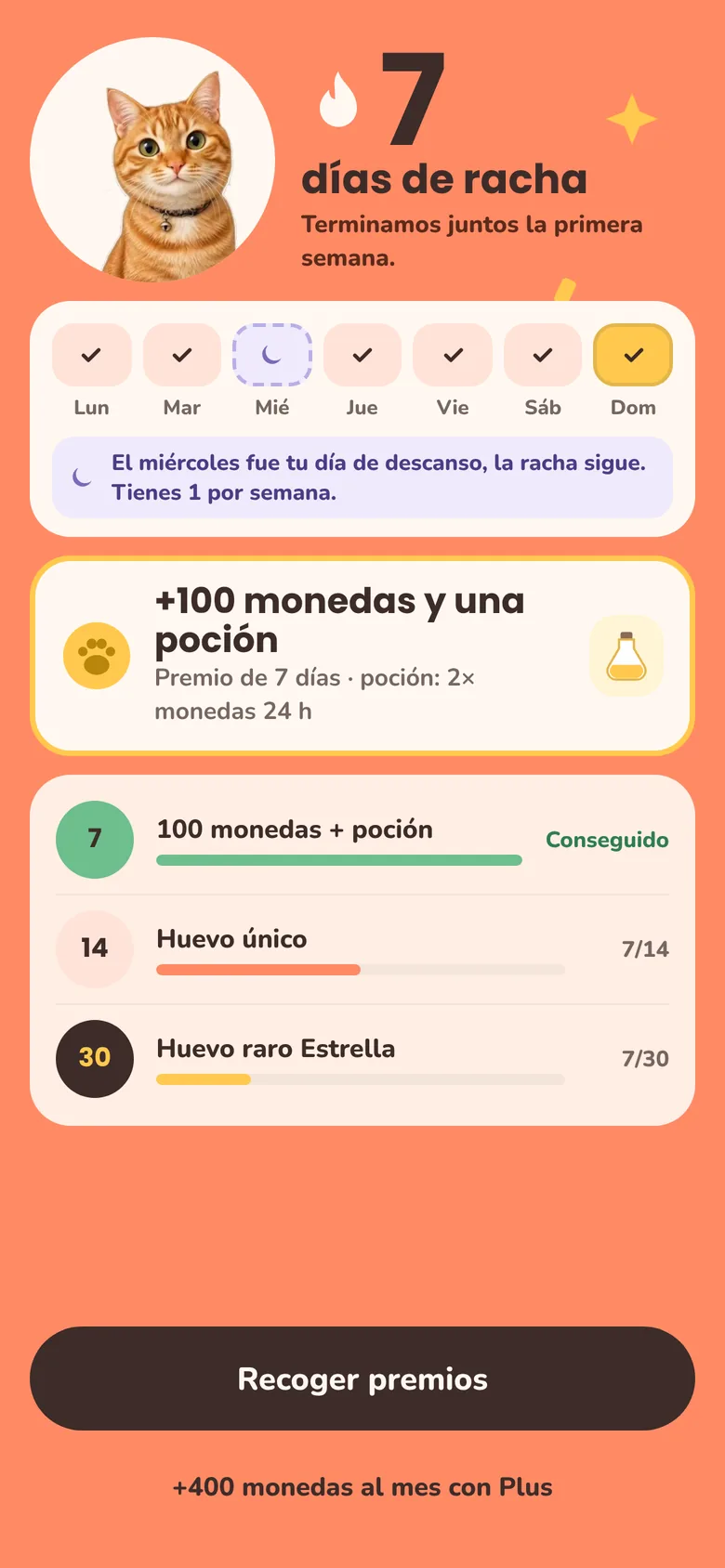 Pantalla de racha (en turco): una racha de 7 días con el miércoles contado como descanso y los premios de los días 7, 14 y 30
